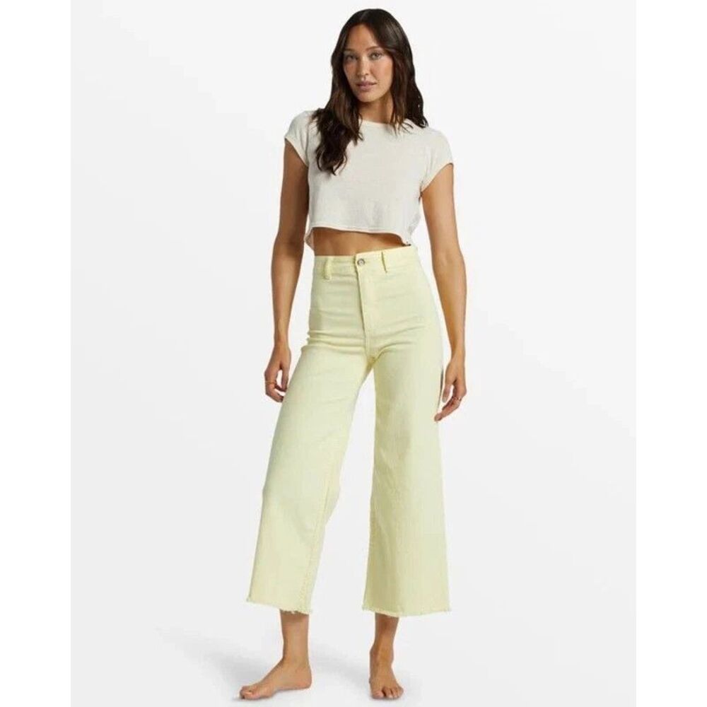 Billabong Wide Leg Jeans Womens 30 Yellow Raw Hem Stretch
